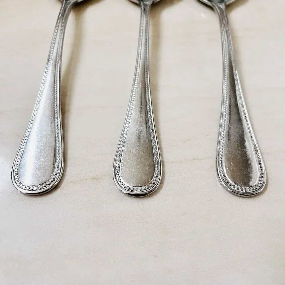 3pc F.B Rogers by Towle Norfolk Soup Spoon Stainless 7 1/4” Beaded Edge Glossy